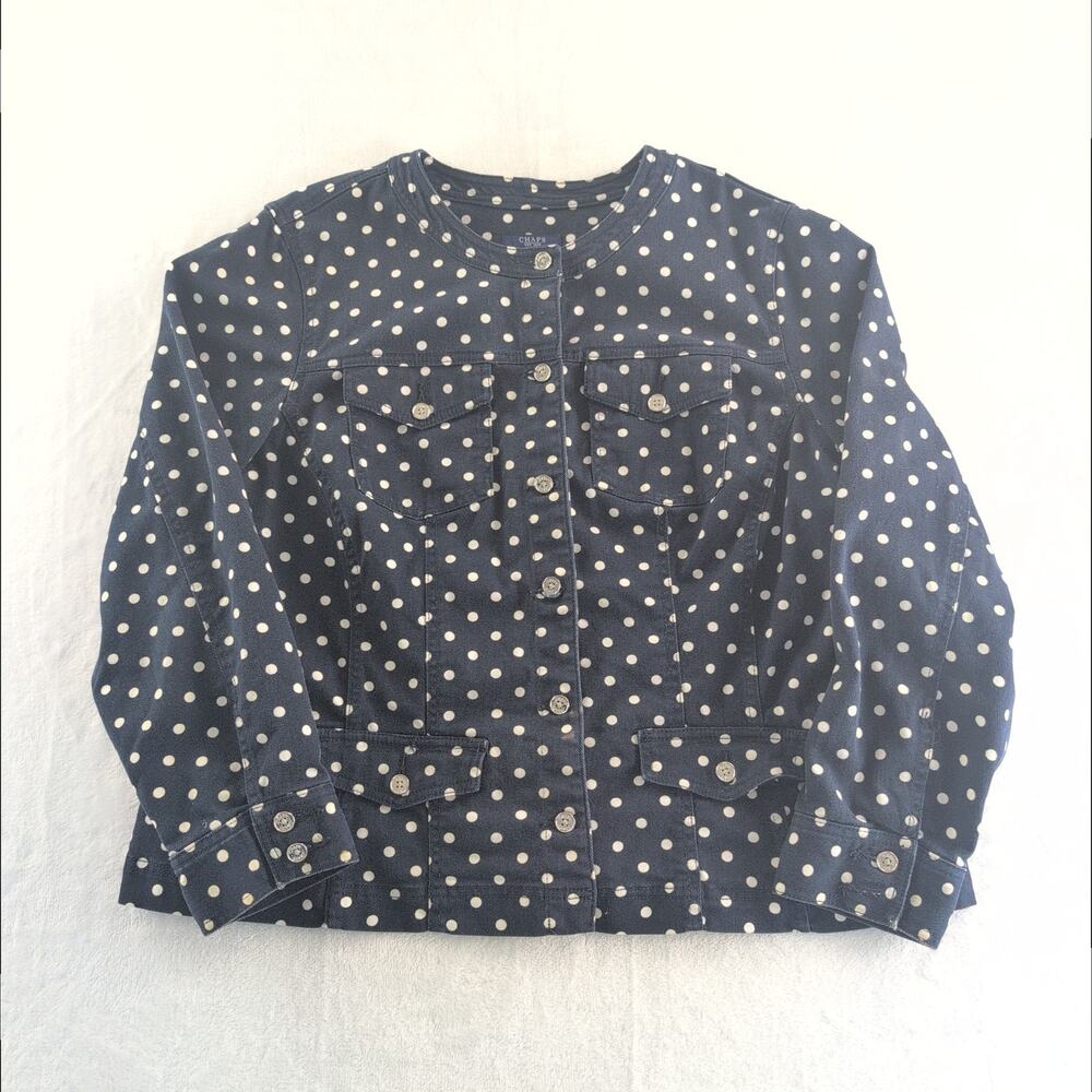 Chaps Navy & White Polka Dot Denim Jacket Trucker Women's Size 2X